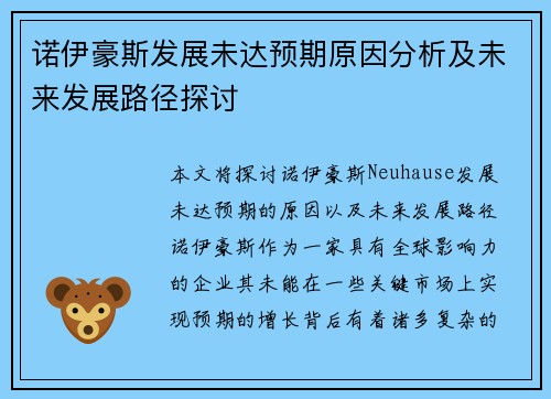 诺伊豪斯发展未达预期原因分析及未来发展路径探讨